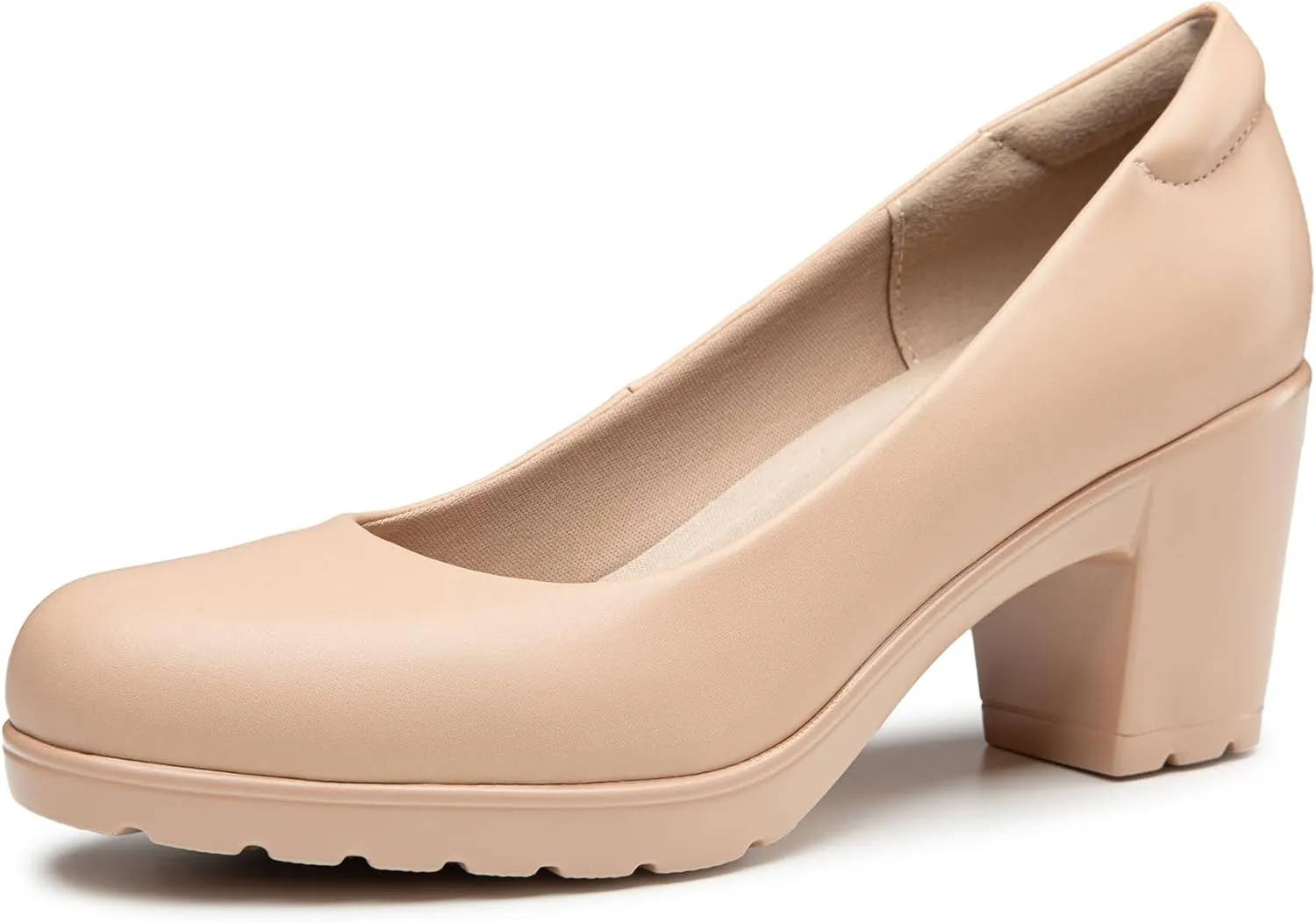 Trary Women's Chunky Low Block Heels Slip on Pumps,Comfortable Classic Closed Round Toe Work Dress Wedding Office Lady Pumps Shoes