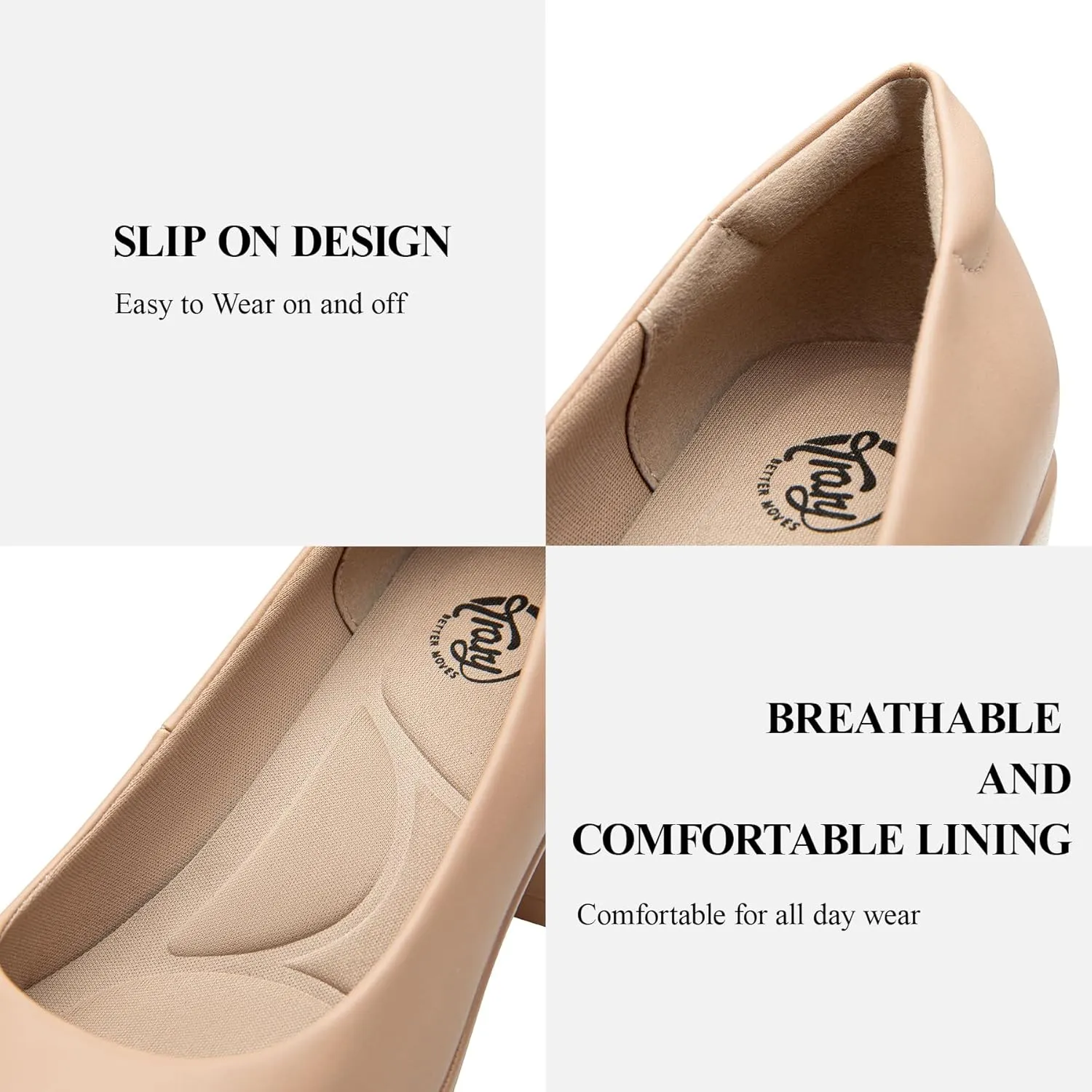 Trary Women's Chunky Low Block Heels Slip on Pumps,Comfortable Classic Closed Round Toe Work Dress Wedding Office Lady Pumps Shoes