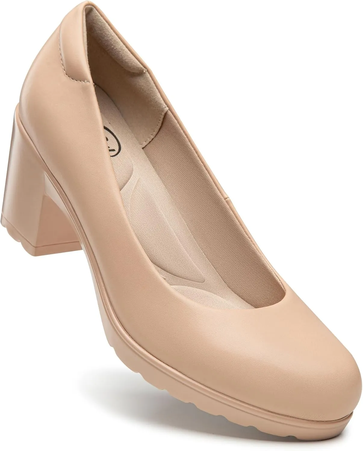 Trary Women's Chunky Low Block Heels Slip on Pumps,Comfortable Classic Closed Round Toe Work Dress Wedding Office Lady Pumps Shoes