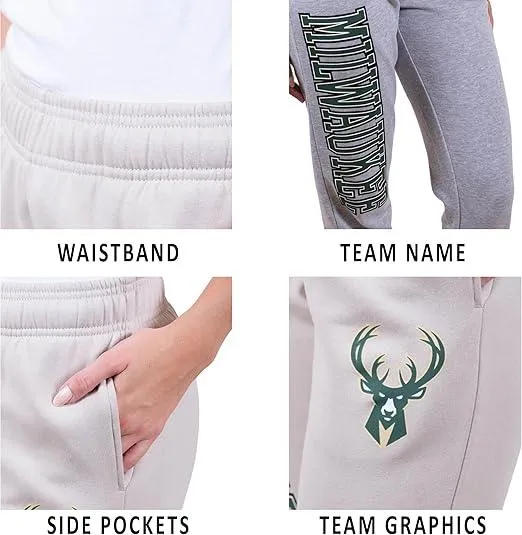 Ultra Game NBA Official Women's Super Soft Active Fleece Sweatpants Joggers, Milwaukee Bucks|Milwaukee Bucks