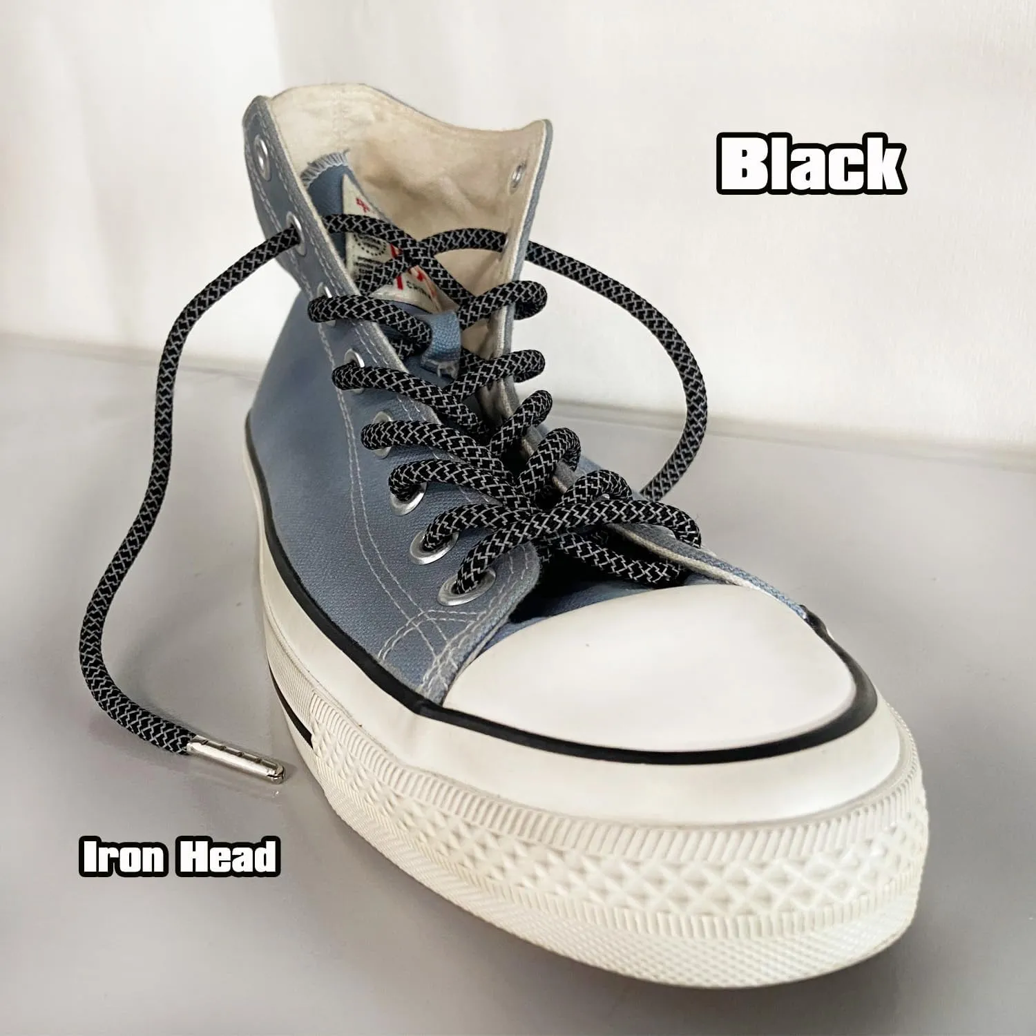 VASGO Iron Head Round Shoe Laces Reflective for Sneakers 10 Different Lengths 12 Colors