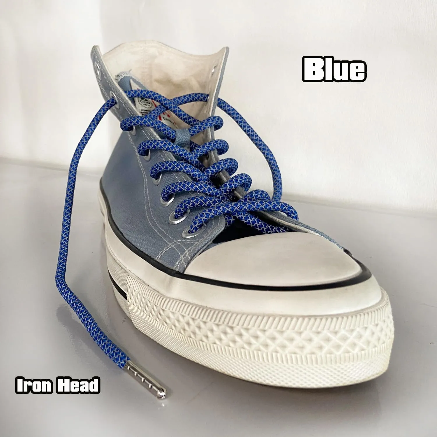 VASGO Iron Head Round Shoe Laces Reflective for Sneakers 10 Different Lengths 12 Colors