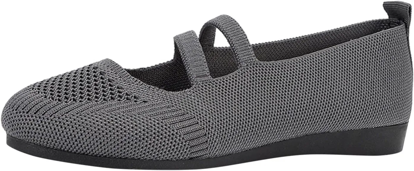 Women's Flat Shoes Knit Ballet Flat Dressy Casual Shoes Slip on Work Shoes Round Toe Office Shoes Comfort Dress Flats