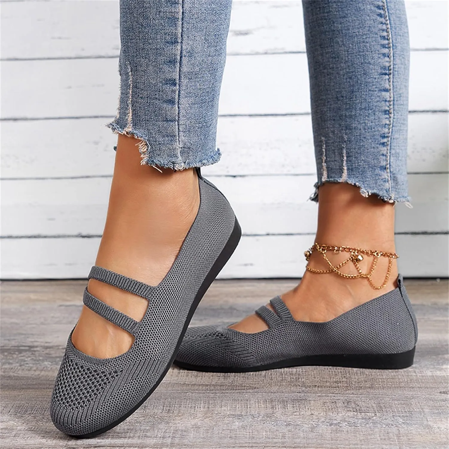 Women's Flat Shoes Knit Ballet Flat Dressy Casual Shoes Slip on Work Shoes Round Toe Office Shoes Comfort Dress Flats
