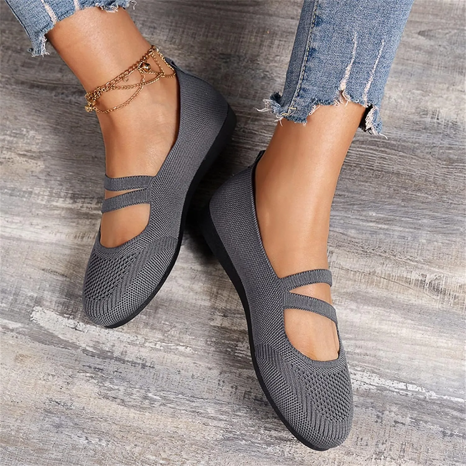 Women's Flat Shoes Knit Ballet Flat Dressy Casual Shoes Slip on Work Shoes Round Toe Office Shoes Comfort Dress Flats