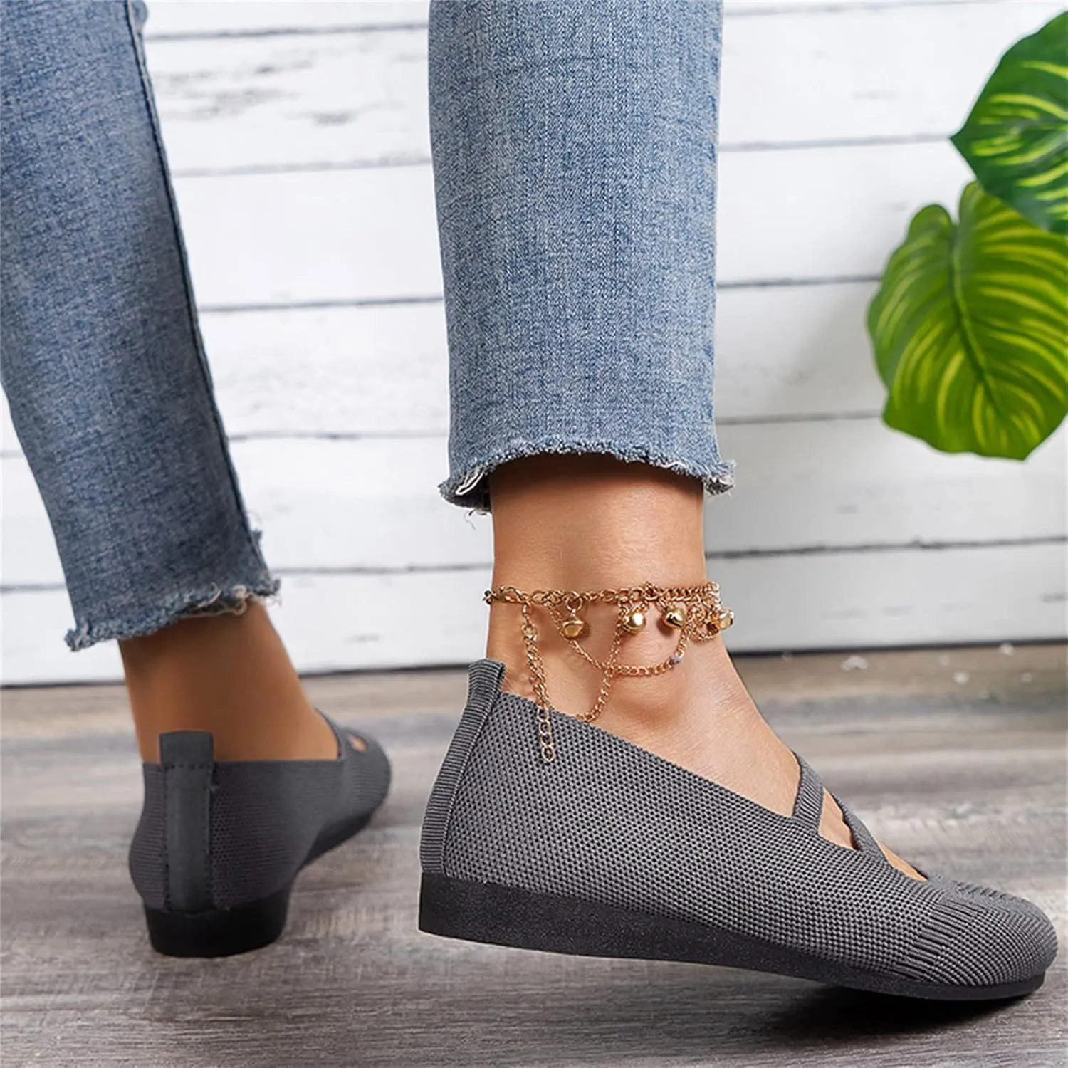 Women's Flat Shoes Knit Ballet Flat Dressy Casual Shoes Slip on Work Shoes Round Toe Office Shoes Comfort Dress Flats