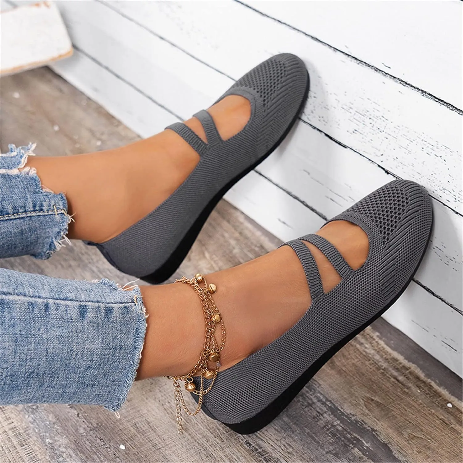 Women's Flat Shoes Knit Ballet Flat Dressy Casual Shoes Slip on Work Shoes Round Toe Office Shoes Comfort Dress Flats