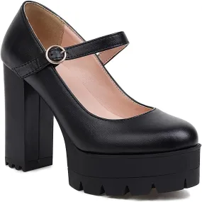 Women's Platform Round Closed Toe Pumps Buckle Loafers Comfortable Chunky High Heels Office Concise Cosplay Work Casual Mary Jane Daily Wear Fashion Business Dress Shoes
