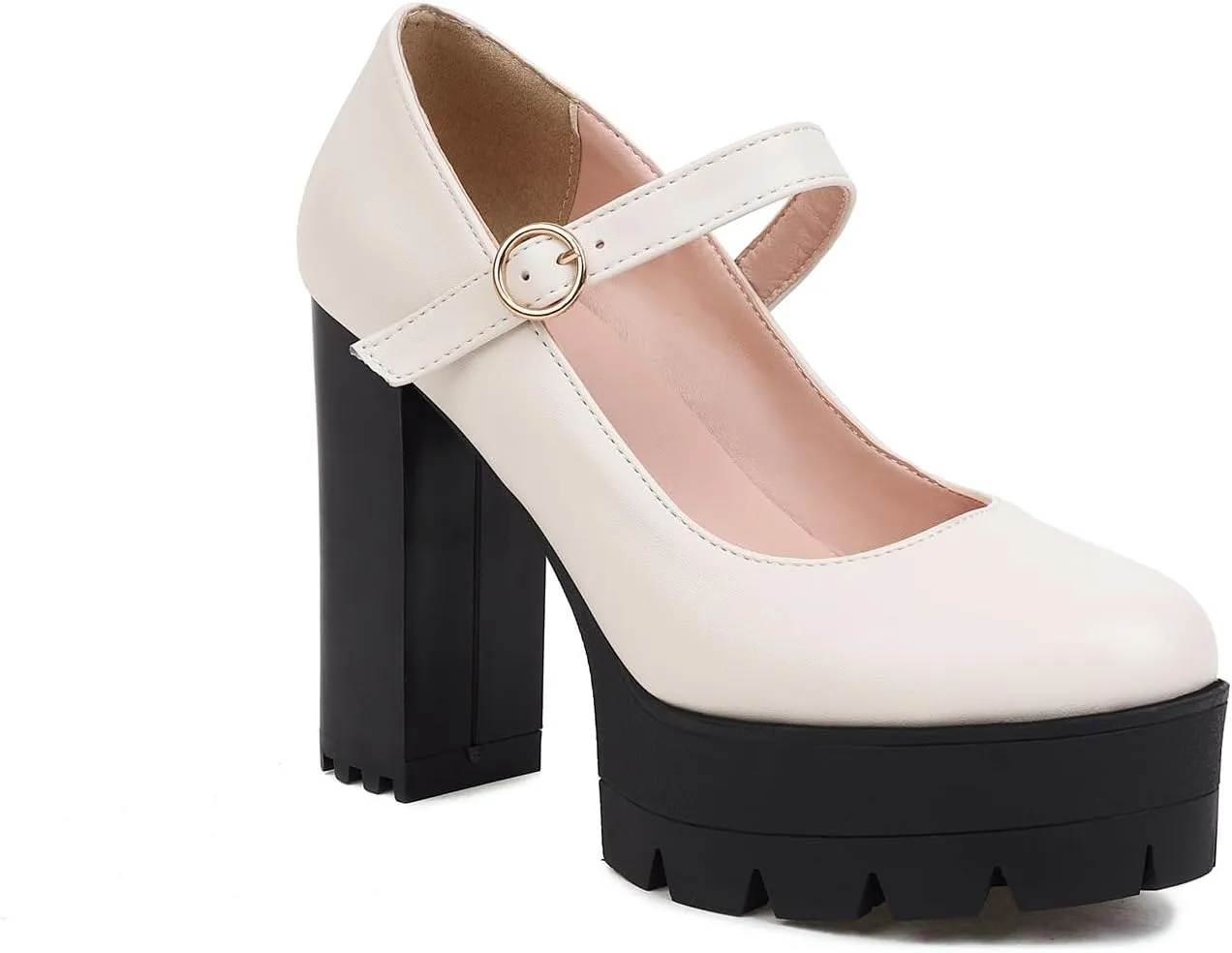 Women's Platform Round Closed Toe Pumps Buckle Loafers Comfortable Chunky High Heels Office Concise Cosplay Work Casual Mary Jane Daily Wear Fashion Business Dress Shoes