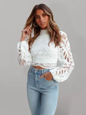 Woven Elegant Hollow Lace Shirt