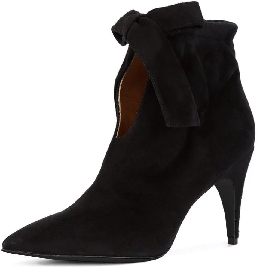 XYD Women Classical Pointed Toe Ankle Booties Dress Low Kitten Heels Graceful Bow Pull-on Boots Party Festival Shoes