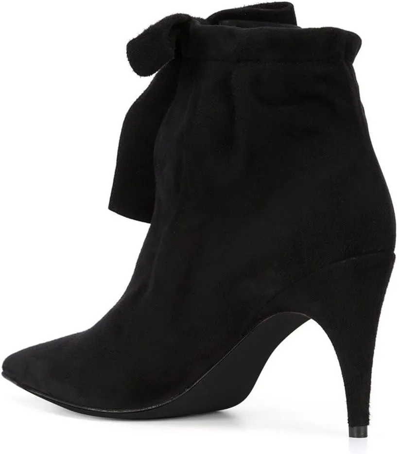XYD Women Classical Pointed Toe Ankle Booties Dress Low Kitten Heels Graceful Bow Pull-on Boots Party Festival Shoes