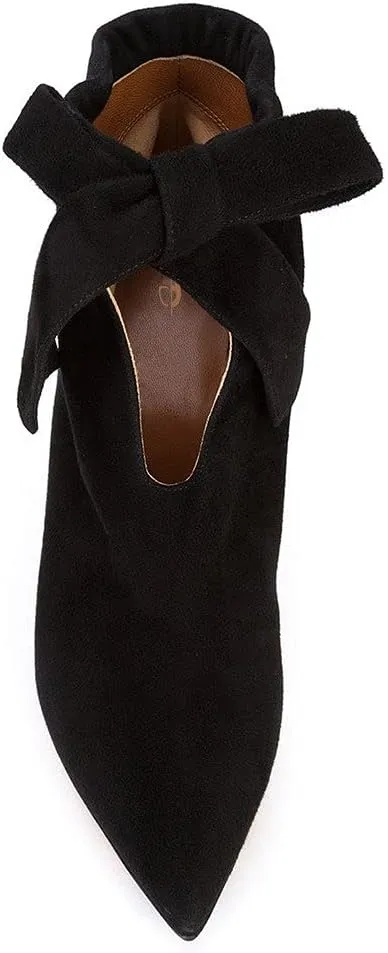 XYD Women Classical Pointed Toe Ankle Booties Dress Low Kitten Heels Graceful Bow Pull-on Boots Party Festival Shoes