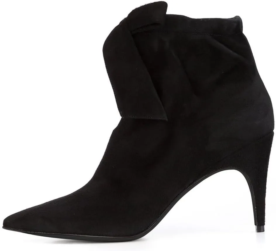 XYD Women Classical Pointed Toe Ankle Booties Dress Low Kitten Heels Graceful Bow Pull-on Boots Party Festival Shoes