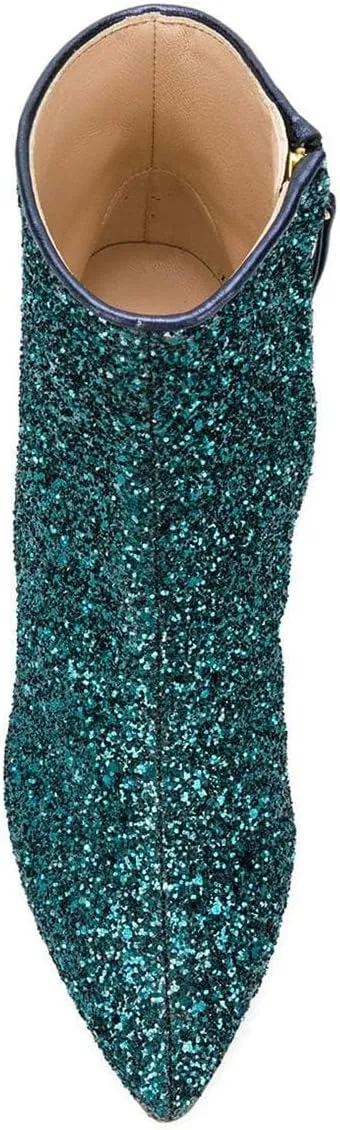 XYD Women Crystal Low Heel Ankle Boots Pointed Toe Shoes Side Zipper Prom Party Dress Fashion Short Booties