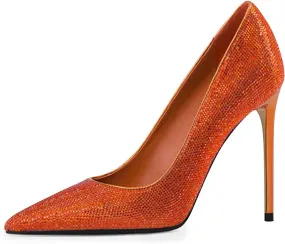 XYD Women Vintage Pointed Toe Stiletto Heels Pumps Rhinestone Studded Slip On Sparkly Nightclub Prom Sexy Dress Party Shoes
